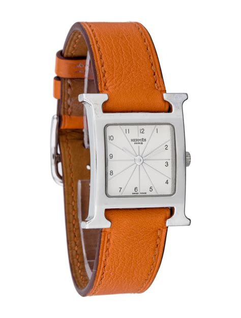 hermes heure h pm watch with black leather strap